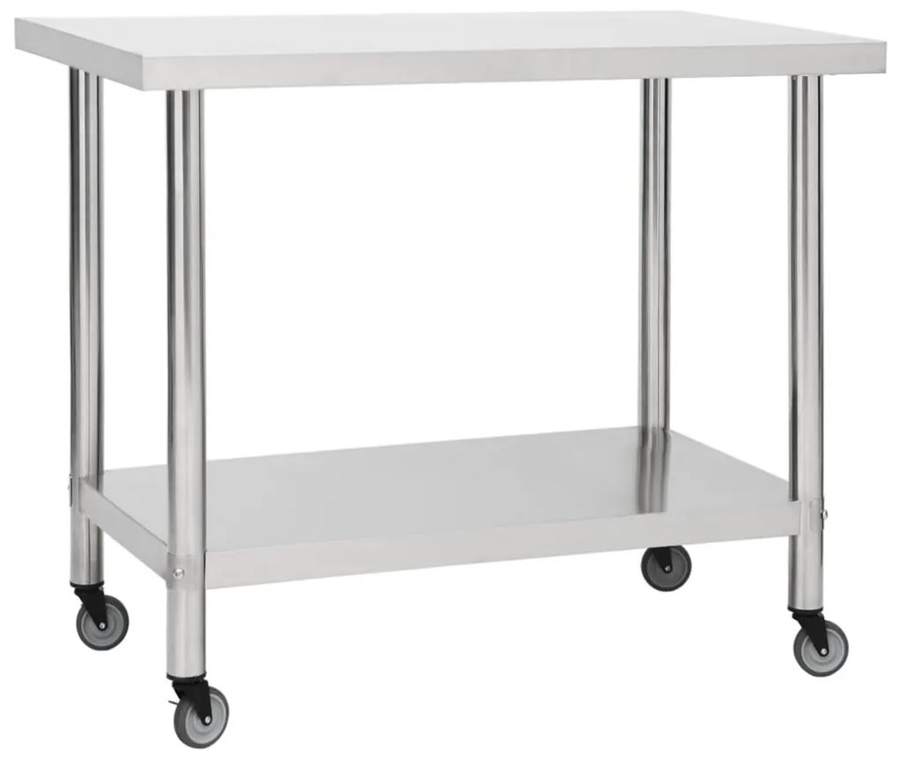 Tavolo Da Lavoro Cucina Con Ruote 80x60x85 Cm İn Acciaio Inox /