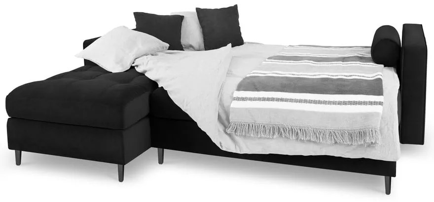 Divano letto angolare in velluto nero, angolo sinistro Santo - Milo Casa