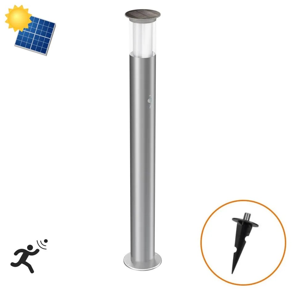 Paletto Solare 80cm in Acciaio Inox con Sensore Movimento e Picchetto Colore Bianco Naturale 4.000K