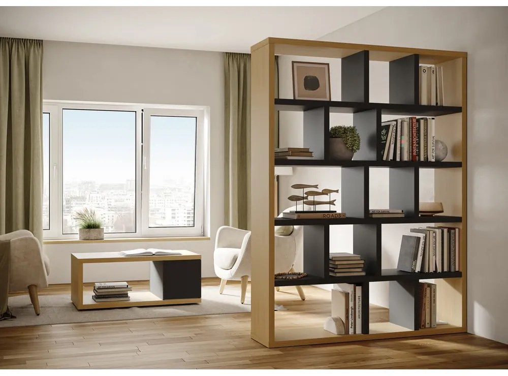 Libreria in rovere decorato in nero e naturale 150x198 cm Berlin - TemaHome