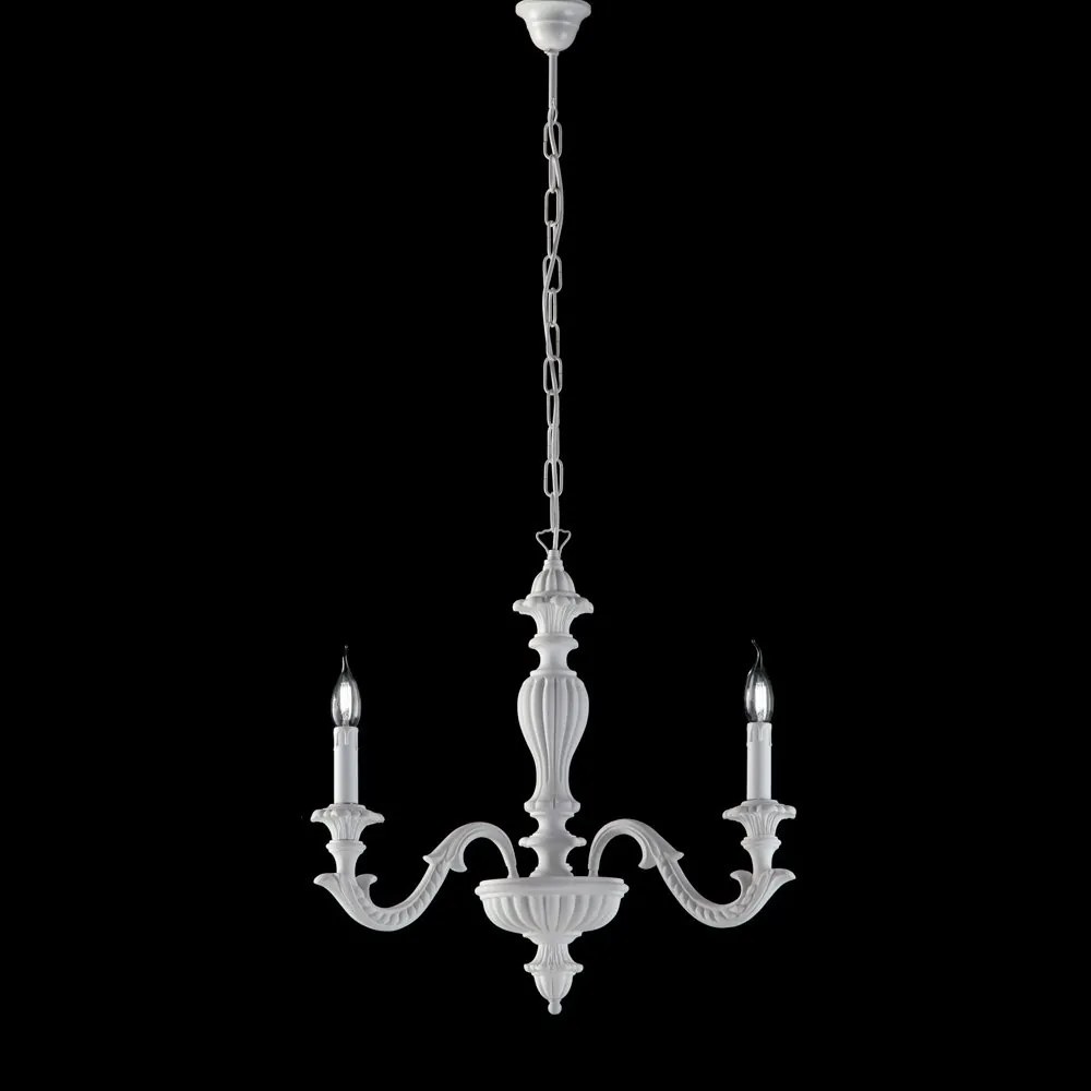 Lampadario Shabby Chic Leonardo Legno Bianco 3 Luci E14