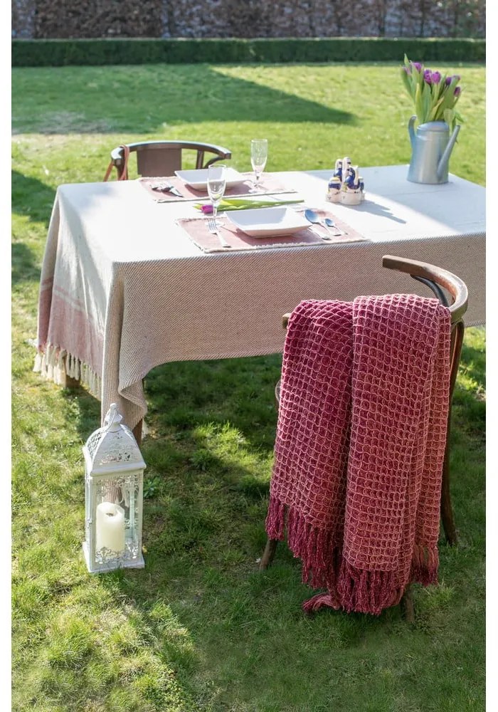 Coperta bordeaux chiaro in cotone 130x170 cm Waffle – Tiseco Home Studio