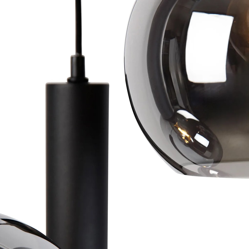 Lampada a sospensione moderna nera con vetro fumé 3 luci - Clayton