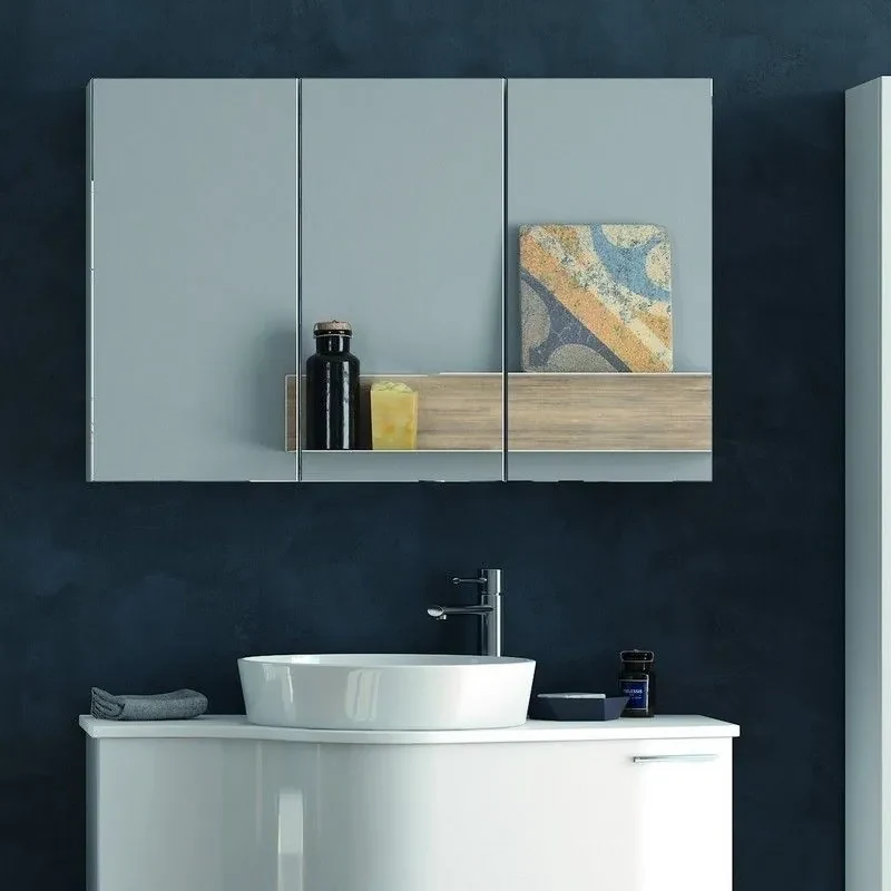 Mobile bagno con specchio legno chiaro e grigio 100 cm TERUEL