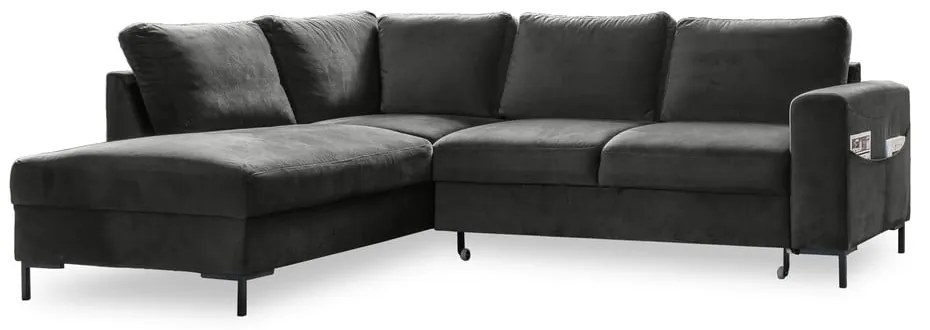 Divano letto angolare in velluto grigio scuro (angolo sinistro) Lofty Lilly - Miuform