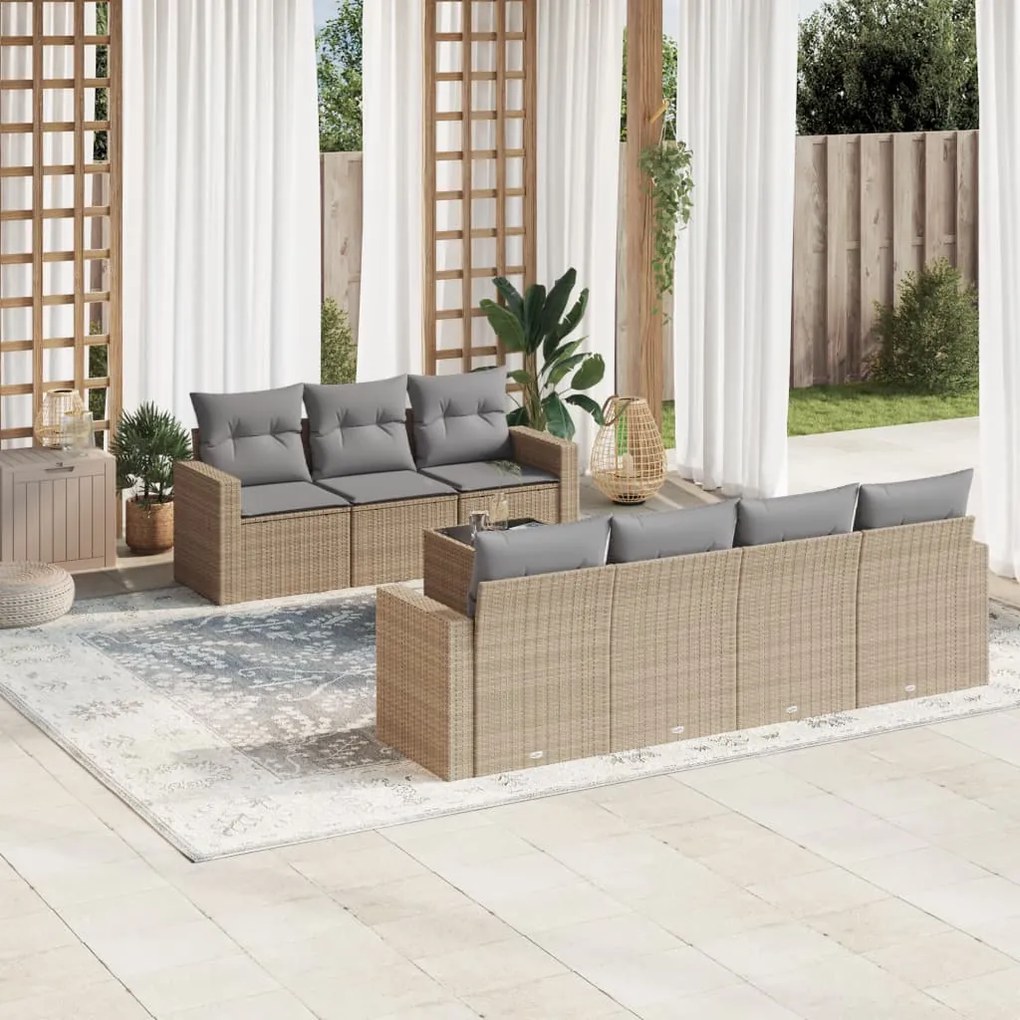 Set divano da giardino 8 pz con cuscini beige in polyrattan