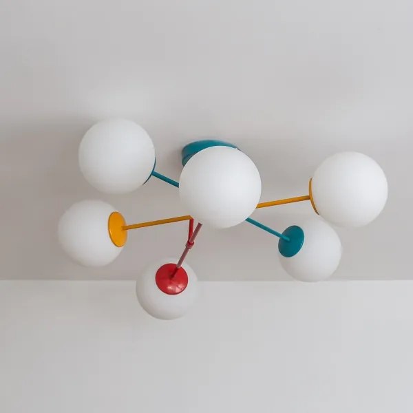 Plafoniera MOON 6xE27/15W/230V turchese/giallo/rosso