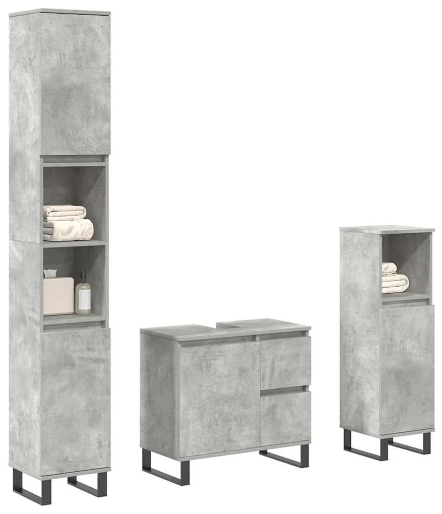 Set Mobili Da Bagno 3 Pz Grigio Cemento İn Legno Multistrato /