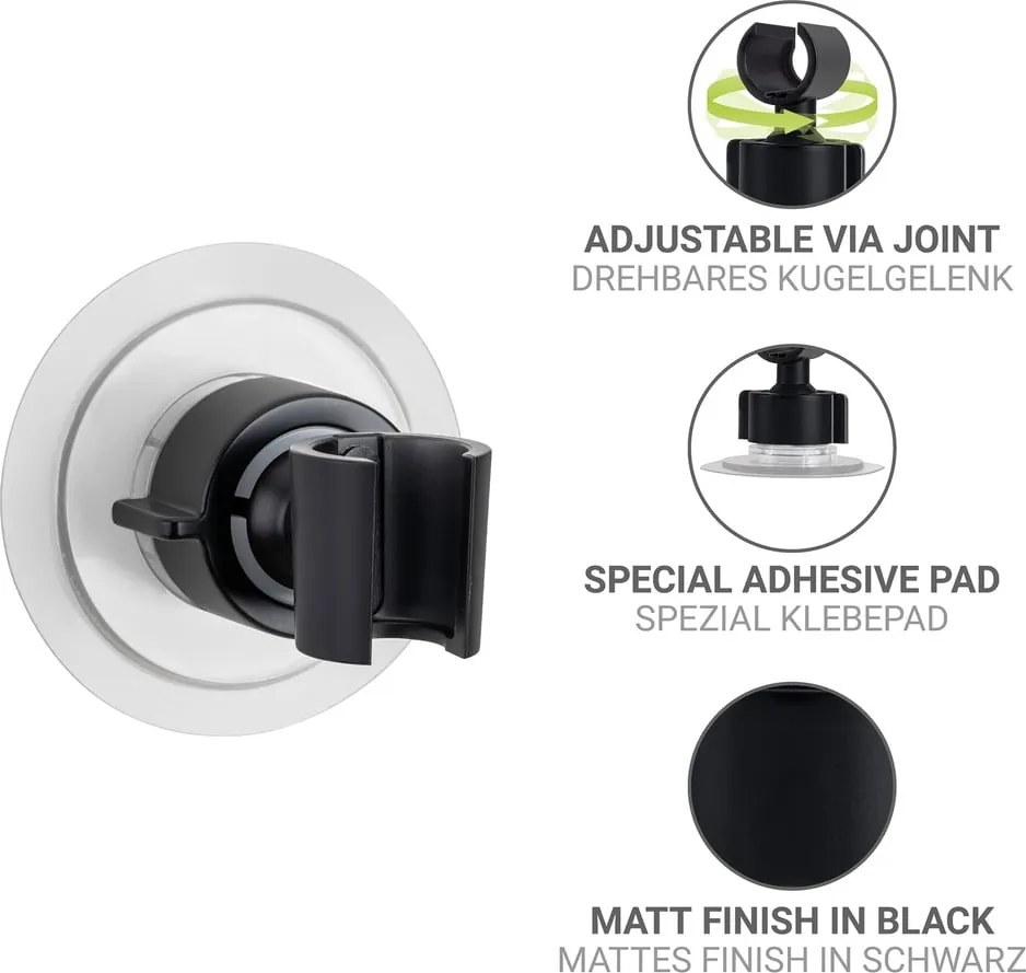 Supporto per soffione doccia senza foratura nero opaco in plastica Libertà – Wenko