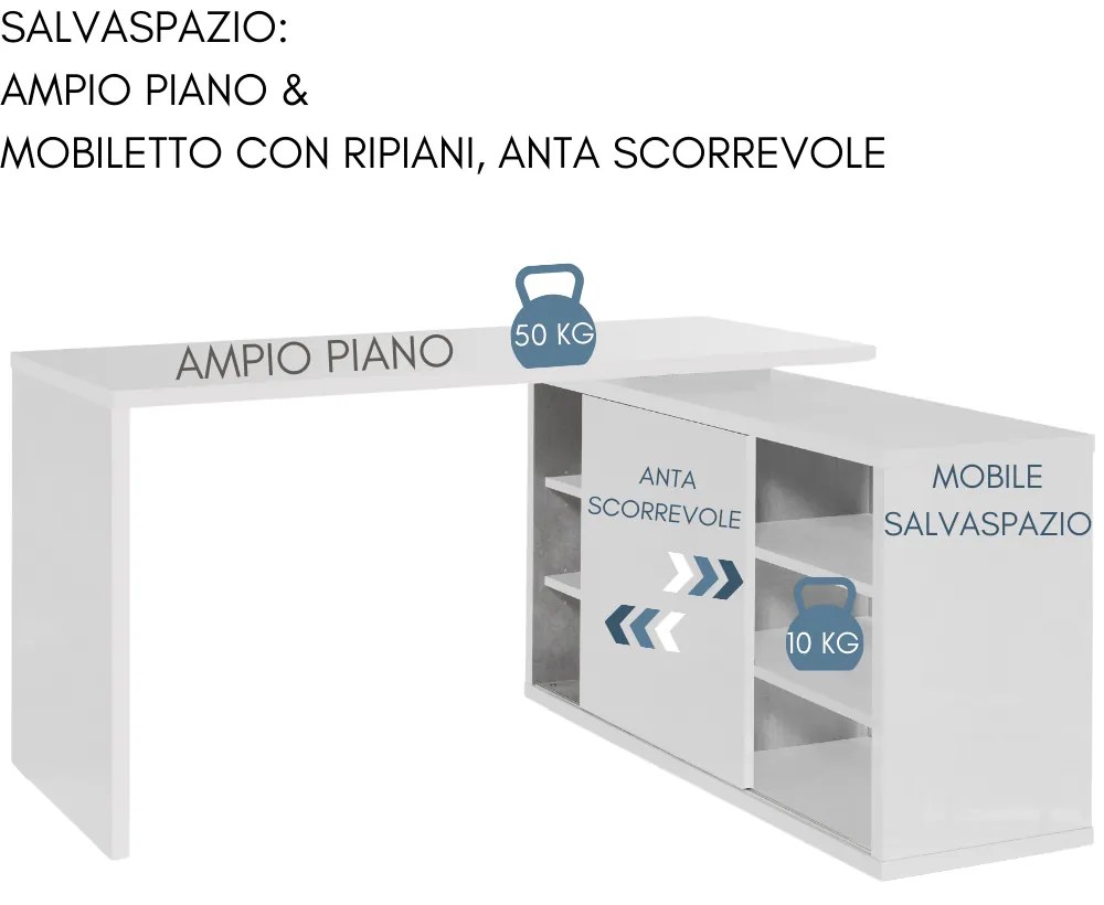 Scrivania Angolare Pc Ufficio Tavolo per Computer con Mobiletto Salvaspazio 1 Anta 6 Ripiani, in Legno cm 150x120x74