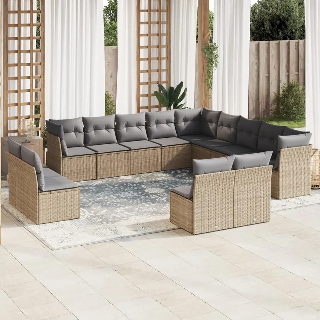 Set Divani da Giardino 12 pz con Cuscini Beige in Polyrattan