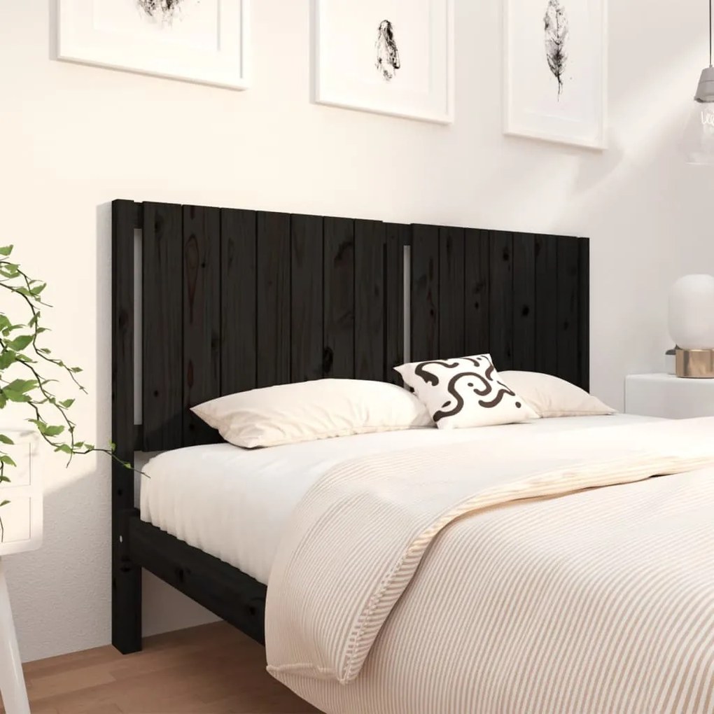 Testiera Per Letto Nera 165,5x4x100cm İn Legno Massello Di Pino /