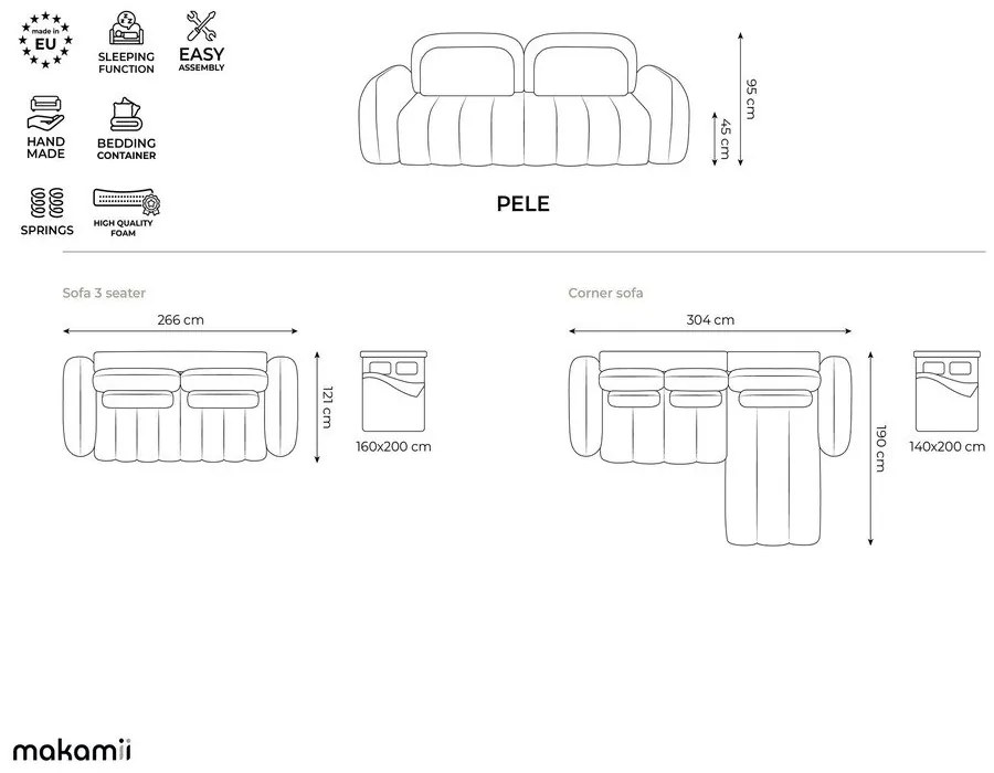 Divano verde allungabile/con contenitore con rivestimento in bouclé 266 cm Pele – Makamii