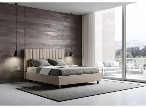 Letto matrimoniale con rete imbottito 160x190 similpelle tortora Agueda