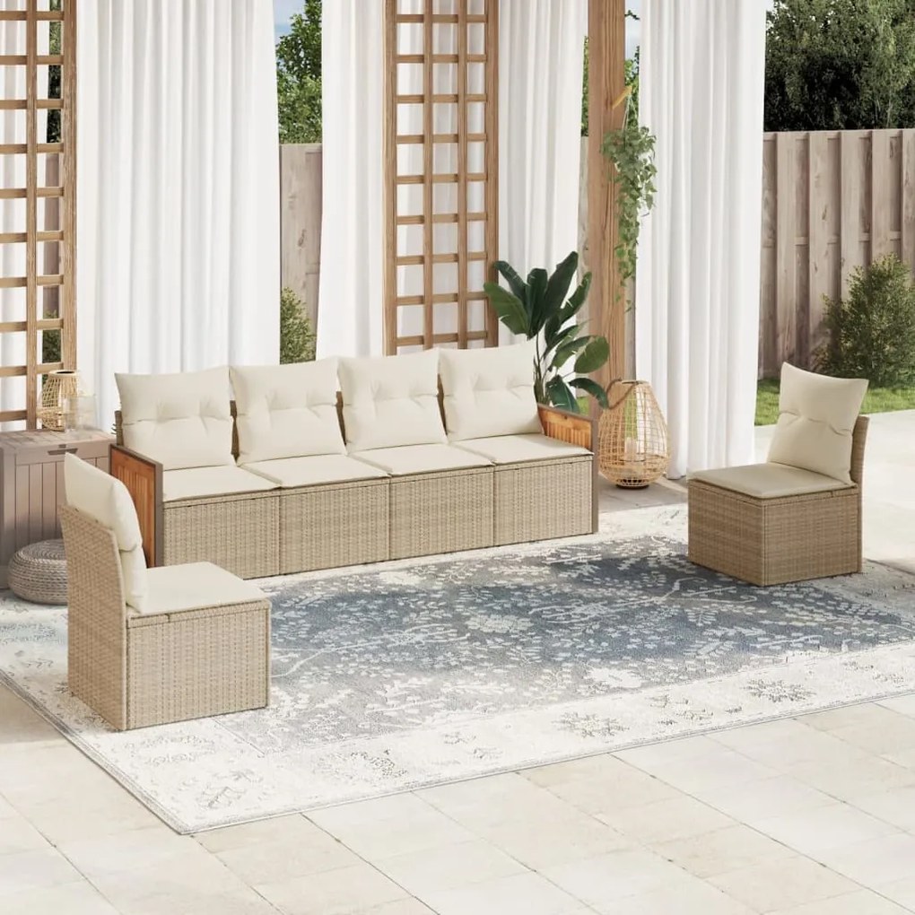 Set divano da giardino 6 pz con cuscini beige in polyrattan