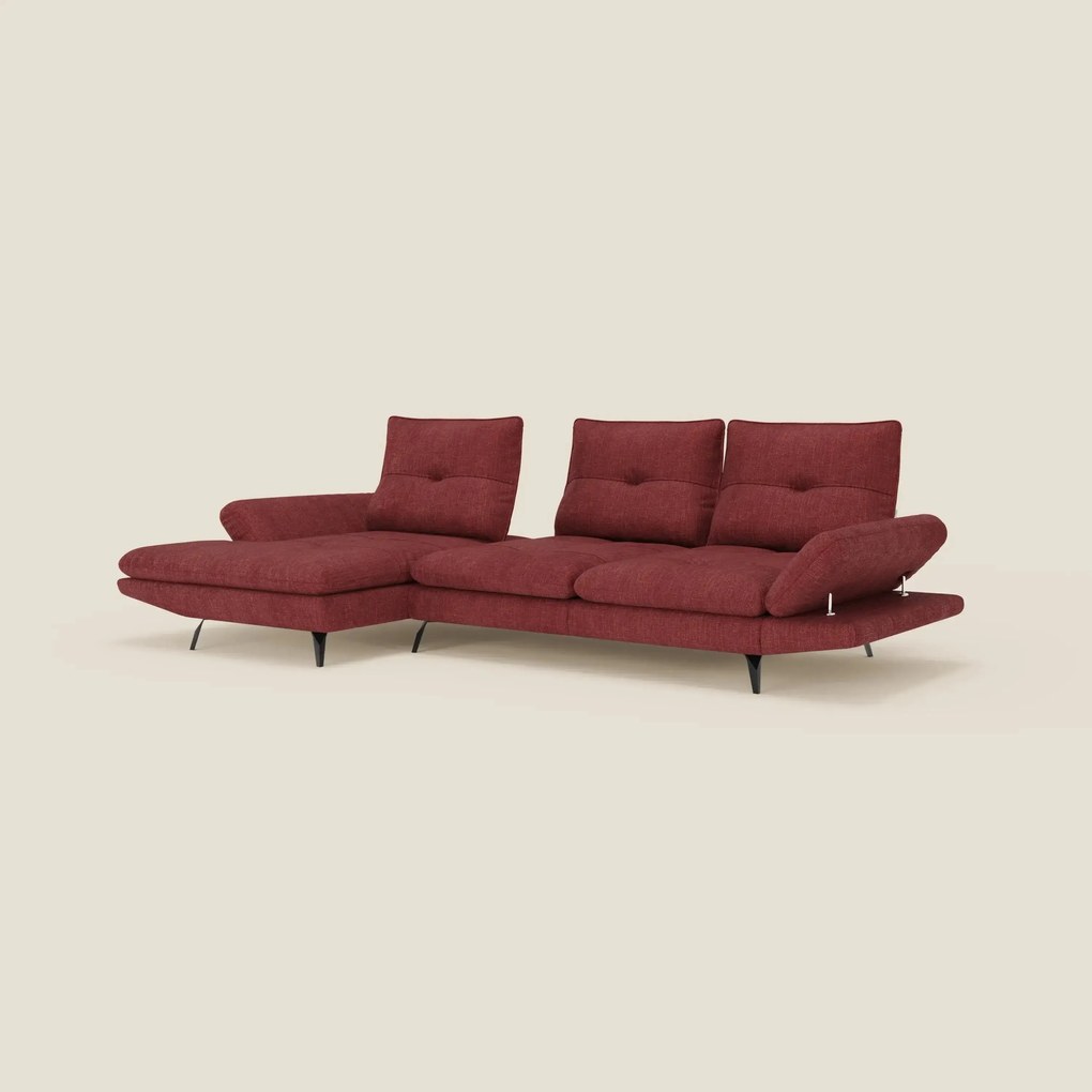 Ardex Divano con penisola - schienali traslanti e braccioli regolabili in elegante tessuto impermeabile T06 rosso