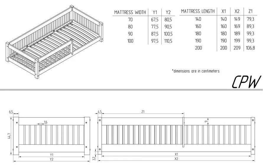 Letto per bambini in legno di pino in colore naturale 90x160 cm Mila CPW - Adeko
