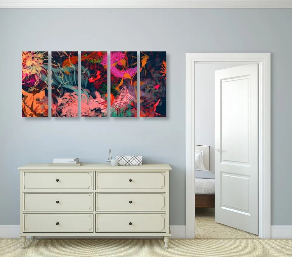 Quadri 5 pezzi – Fiori in percezione astratta
