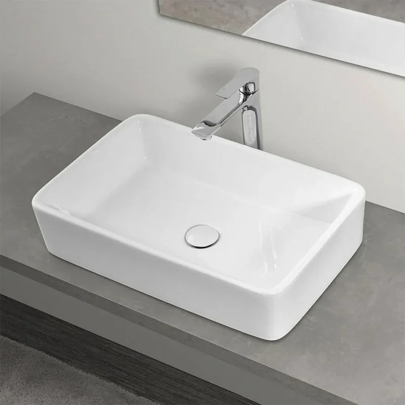 Lavabo da appoggio rettangolare in ceramica 48x38 cm bianco lucido