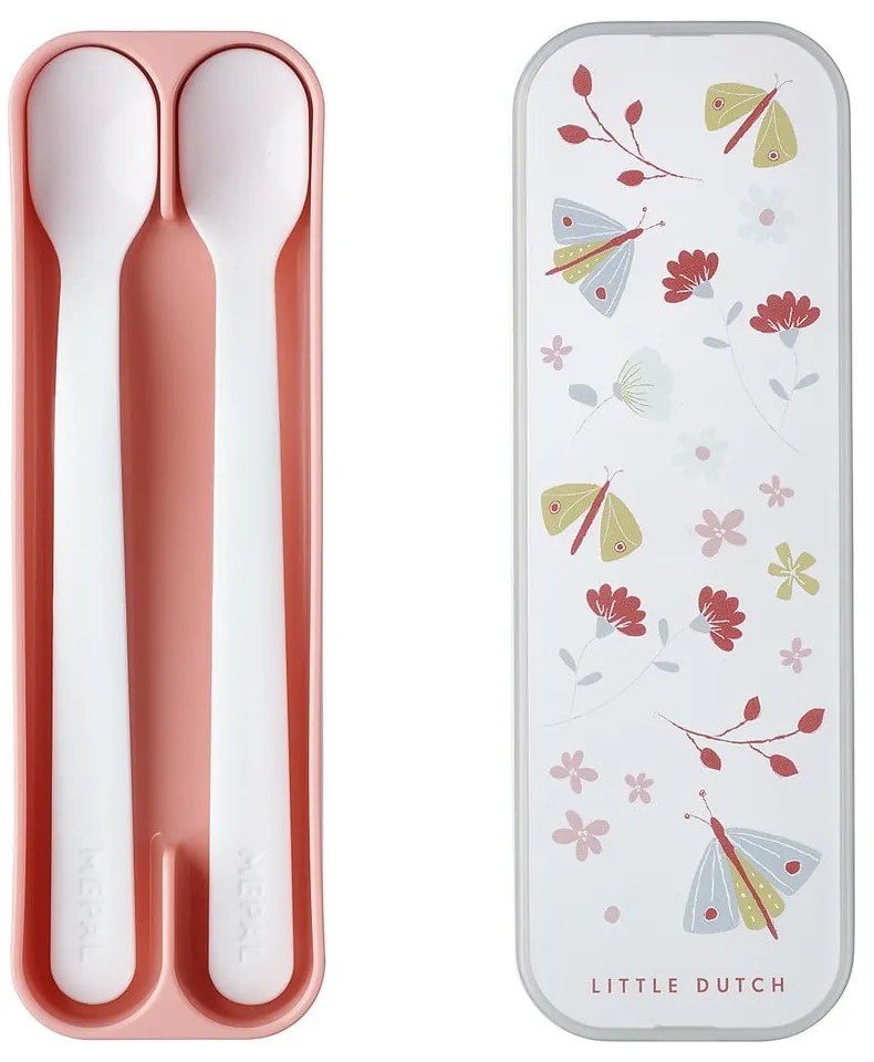 Posate di plastica per bambini in bianco e rosa chiaro 2 pz. Flowers &amp; butterflies - Mepal