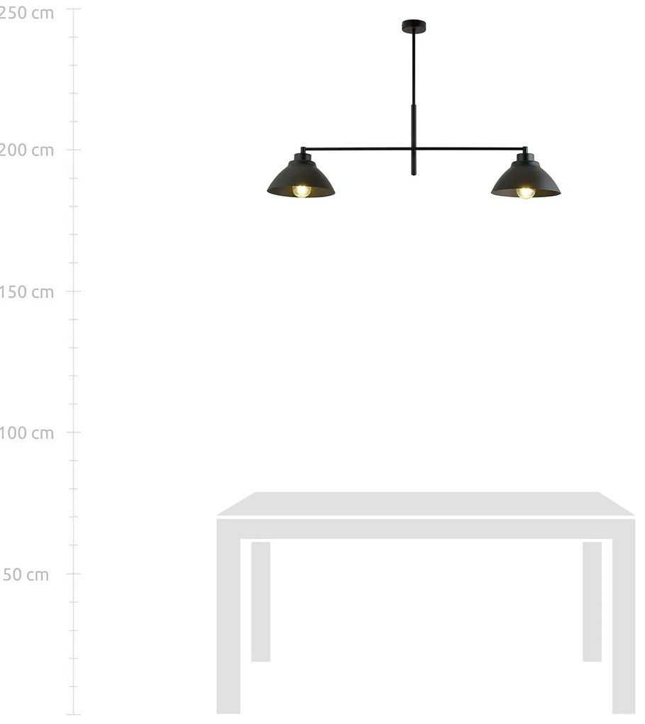 Lampadario Minimal Castore Acciaio Nero 2 Luci E27 Ip20