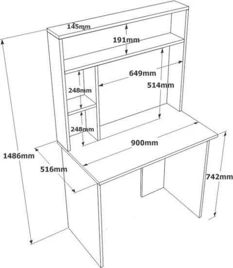 Scrivania Libreria Con Mensole E Scaffali 90x52x149H Rovere E Antracite Bremen