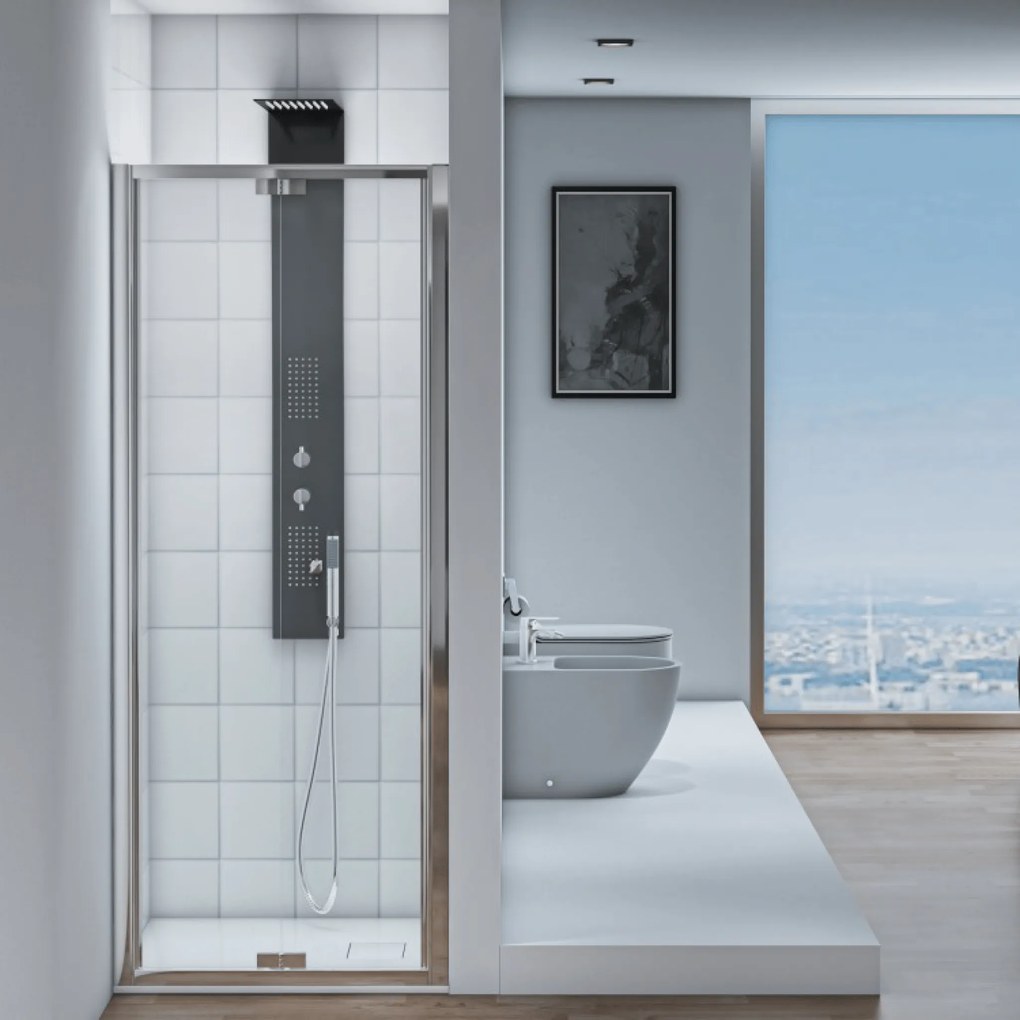 Box Doccia a Soffietto 80 Cm Feridras "T-Squared" Alluminio Lucido/Vetro Trasparente