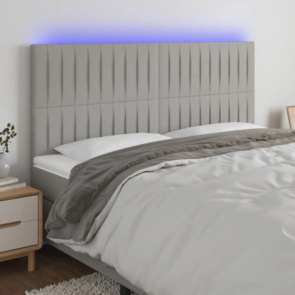 Testiera A Led Grigio Chiaro 200x5x118/128 Cm İn Tessuto /