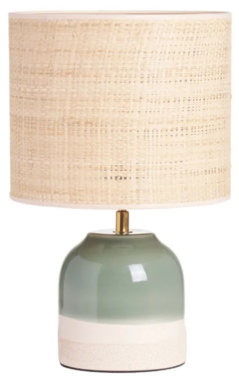 Lampada da tavolo verde in ceramica con paralume in rattan H35 cm PIEGA