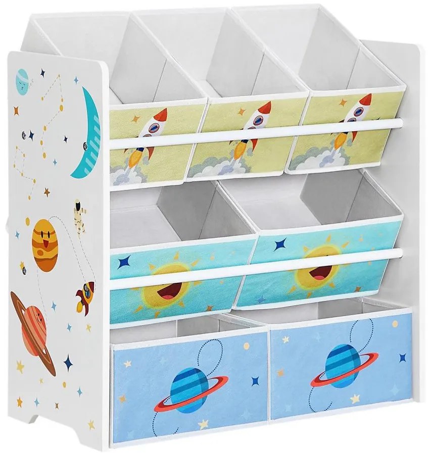 Scaffale bambini ANET con box tessuto blu/bianco