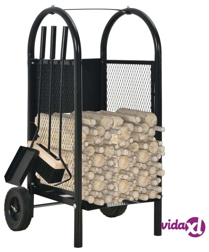 vidaXL Carrello per Legna da Ardere Nero 30x35x81 cm Acciaio