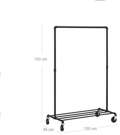 Appendiabiti a piantana mobile LINEA, nero