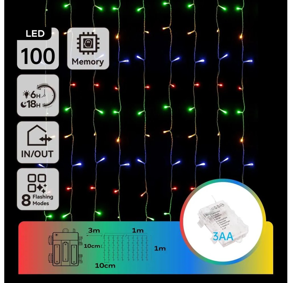 Aigostar - Catena LED natalizia da esterno 100xLED/8 funzioni 3xAA 4x1m IP44 multicolore