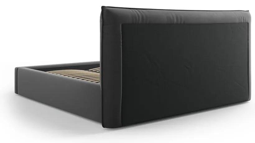 Letto matrimoniale imbottito grigio scuro con contenitore e doghe 180x200 cm Elio - Milo Casa