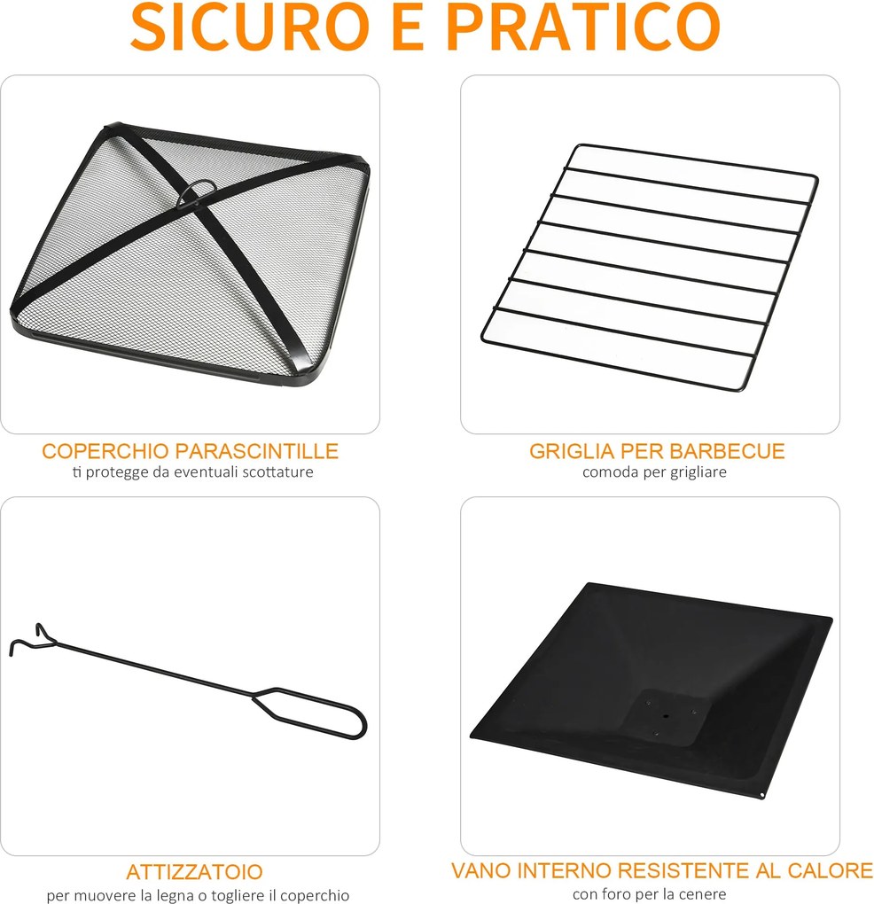 Berbecue a Legna 76x76x47 cm in Metallo Nero...