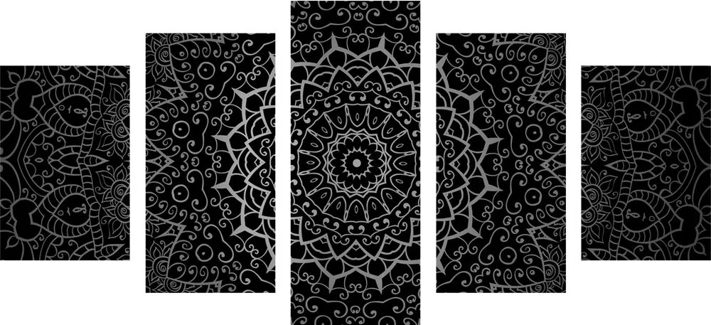 Quadri 5 pezzi – Mandala vintage in stile indiano in bianco e nero