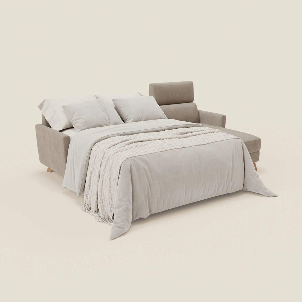 Francy divano letto angolare sfoderabile - penisola contenitore e poggiatesta reclinabili in tessuto smacchiabile T17 beige