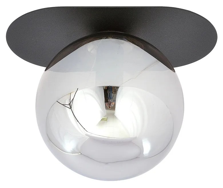 Plafoniera Minimal 1 Luce Teia In Acciaio Nero E Sfera Vetro Fumè