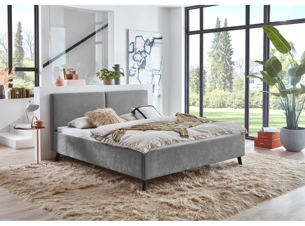 Letto matrimoniale imbottito grigio con rete inclusa 180x200 cm Piano – Meise Möbel