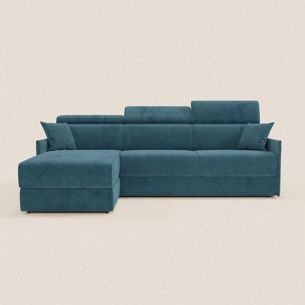 Miryam divano letto angolare compatto - poggiatesta reclinabili e penisola contenitore in tessuto smacchiabile T31