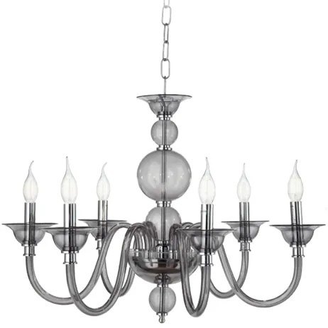 Lampada a sospensione TEBE a 6 luci in vetro lavorato a mano D70 cm FUME'