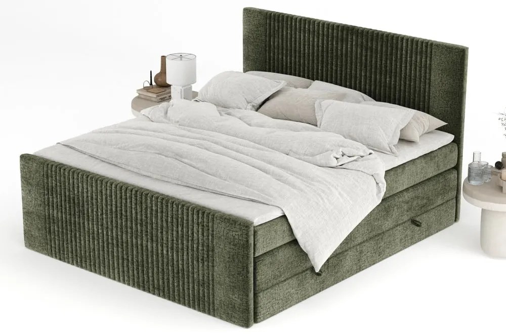 Letto boxspring verde scuro con contenitore 180x200 cm Bergamo – Maison de Rêve