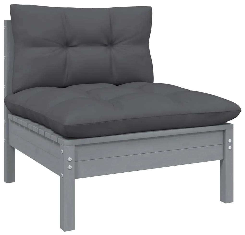 Set divani da giardino 3 pz grigio cuscini massello di pino