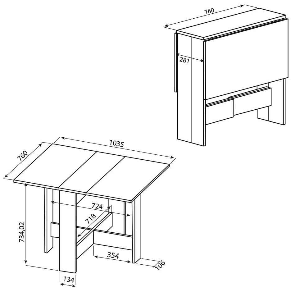 Tavolo da pranzo pieghevole con piano in rovere 76x28 cm Papillon - TemaHome