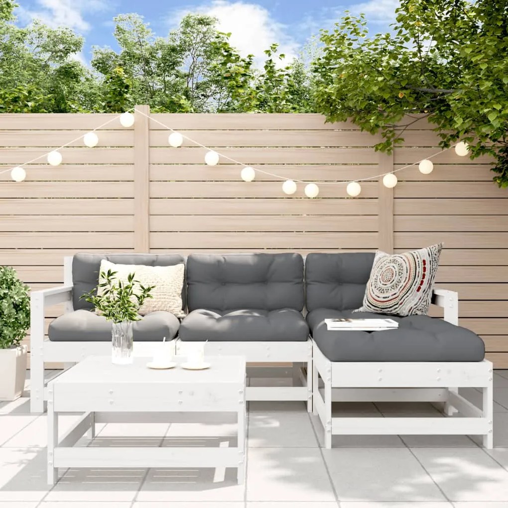 Set salotto da giardino 5 pz bianco in legno massello di pino