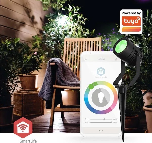 Nedis ZBLOS10RGBW3-SADA Set di 3 lampade LED RGBW dimmerabili per esterni, 3W/230V, IP65, Wi-Fi compatibile con Tuya