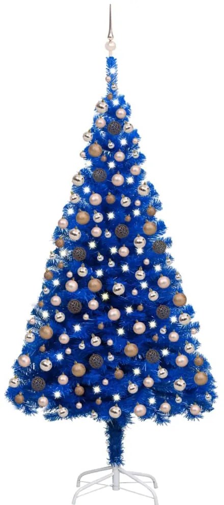 Albero di Natale Preilluminato con Palline Blu in PVC, Albero di Natale Preilluminato con Palline Blu 240 cm PVC