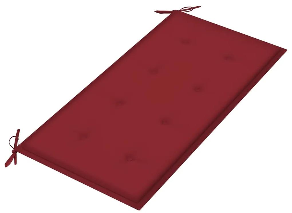 Panca da giardino con cuscino rosso vino 112 cm legno di teak