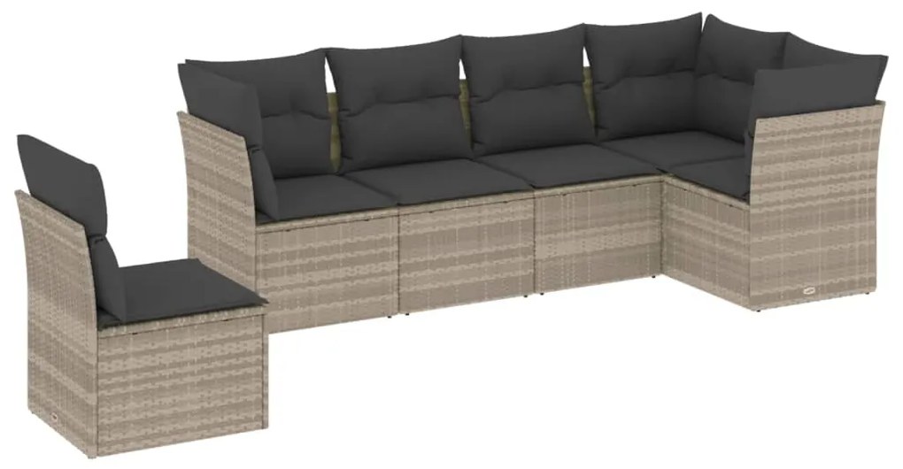 Set divano da giardino 6pz con cuscini grigio chiaro polyrattan