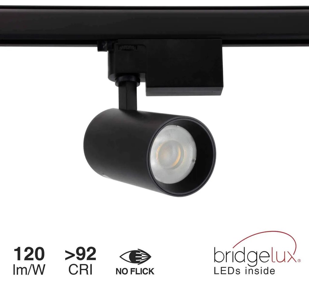 Faro LED 20W Trifase Nero 60° 120lm/W CRI92 no Flickering - BRIDGELUX LED Colore Bianco Naturale 4.000K